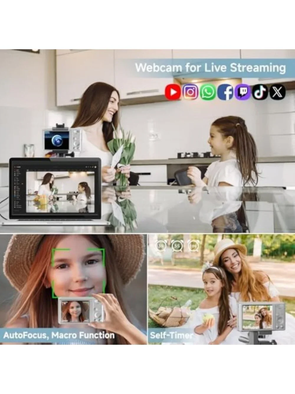4K Autofocus Digital Camera for Teens & Kids, 16X Zoom, Compact, 64GB SD Card
